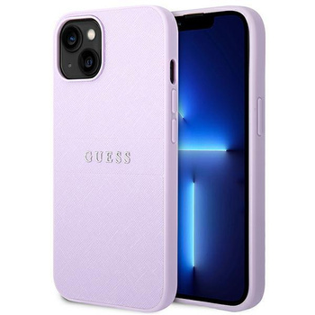 Guess Saffiano Metal Logo Stripes - Étui pour iPhone 14 (lilas)