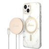 Guess Bundle Pack MagSafe IML Marble - MagSafe iPhone 14 Plus Case + Charger Set (white/gold)