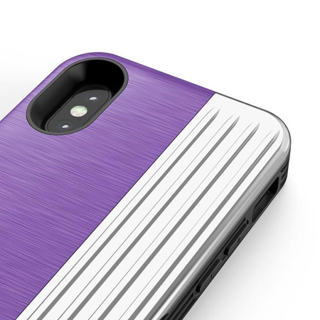 Zizo Retro Series - Etui iPhone Xs/ X z kieszenią na karty + podstawka + szkło 9H na ekran (Purple/Silver)