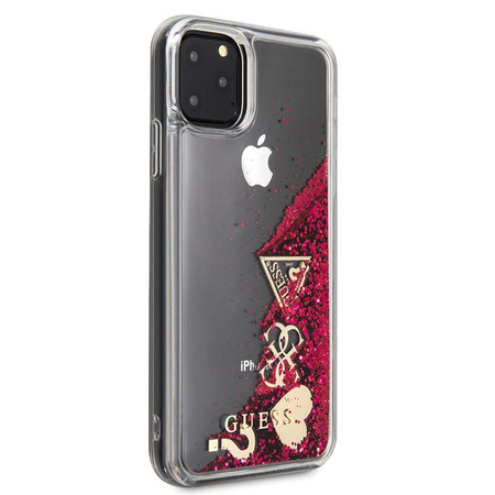 Guess Liquid Glitter Hearts - pouzdro pro iPhone 11 Pro Max (Raspberry)