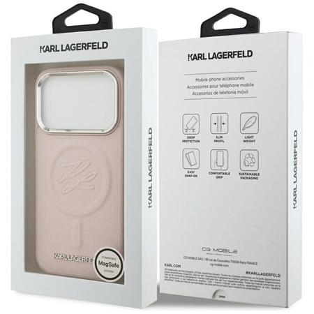 Karl Lagerfeld Initial & Metal Logo MagSafe - Hülle für iPhone 17 Pro Max (rosa)