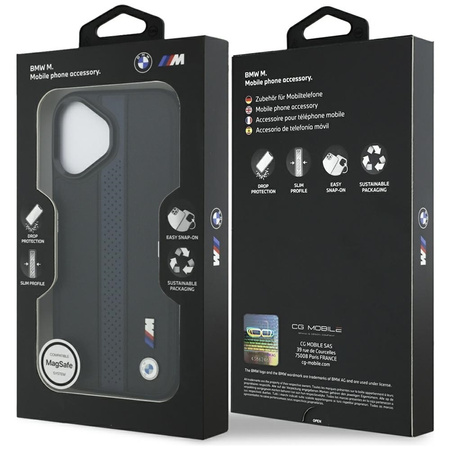 Custodia MagSafe con logo BMW M a strisce perforate per iPhone 17 (blu)