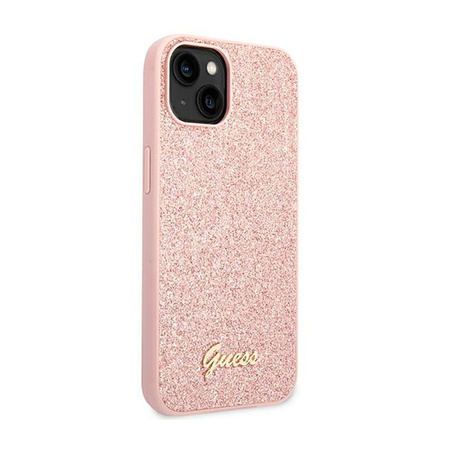 Guess Glitter Flakes Metall Logo Tasche - iPhone 14 Plus (rosa)