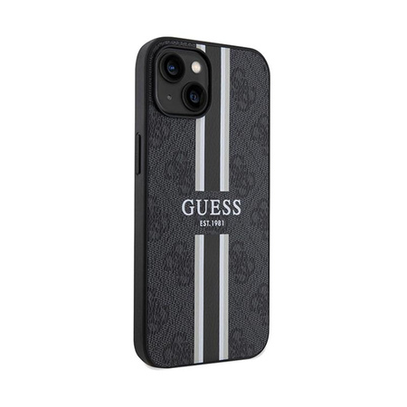 Guess 4G Gedruckte Streifen MagSafe - iPhone 15 Tasche (schwarz)
