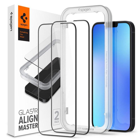 Spigen Alm Glass FC 2-Pack - Tvrzené sklo pro iPhone 16e / iPhone 14 / iPhone 13 / iPhone 13 Pro 2 ks (černý rámeček)