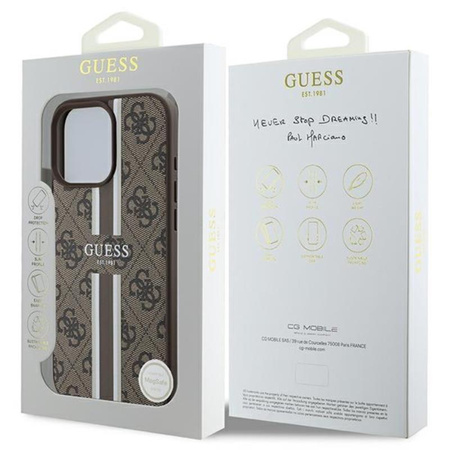 Guess 4G Étui MagSafe à rayures imprimées - iPhone 16 Pro Max (marron)