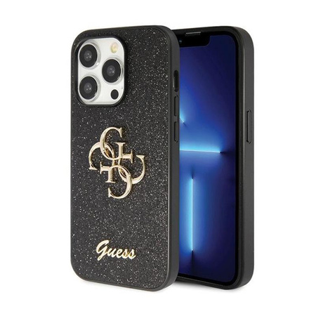 Pouzdro Guess Glitter Script Big 4G - iPhone 14 Pro Max (černé)