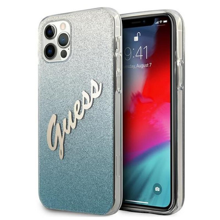 Guess Glitter Gradient Script - Coque iPhone 12 Pro Max (bleu)