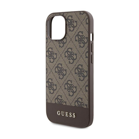 Guess 4G Bottom Stripe Metal Logo Collection - Coque pour iPhone 15 (marron)