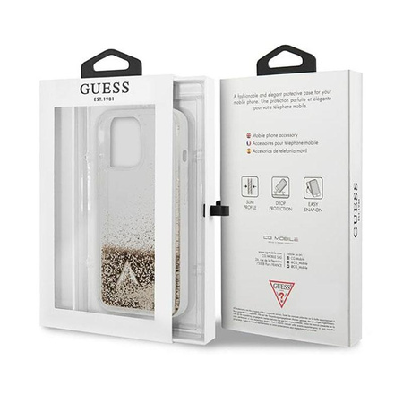 Guess Liquid Glitter Charms - pouzdro pro iPhone 14 Pro Max (zlaté)