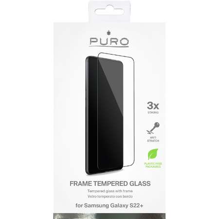 PURO Frame Tempered Glass - Tvrzené ochranné sklo na displej pro Samsung Galaxy S22+ (černý rámeček)