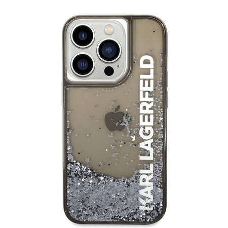 Karl Lagerfeld Liquid Glitter Translucent Elongated Logo Case - Hülle für iPhone 14 Pro (Schwarz)