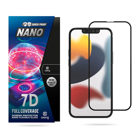 Crong 7D Nano Flexible Glass - Verre hybride 9H incassable pour l'ensemble de l'écran de l'iPhone 13 mini