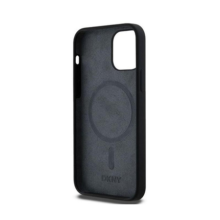 DKNY Liquid Silicone White Printed Logo MagSafe - pouzdro pro iPhone 12 / iPhone 12 Pro (černé)