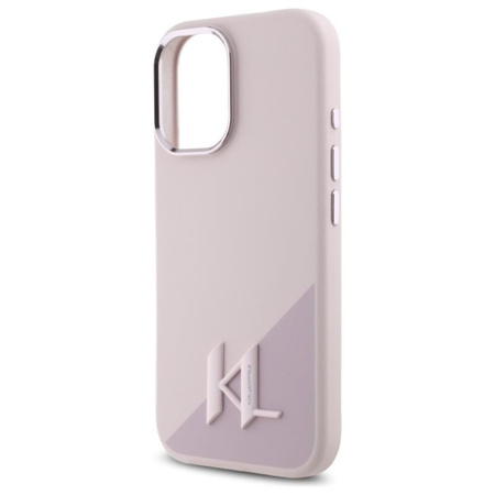 Karl Lagerfeld Silicone Shadow Metal Initial MagSafe - Coque pour iPhone 16 (rose)