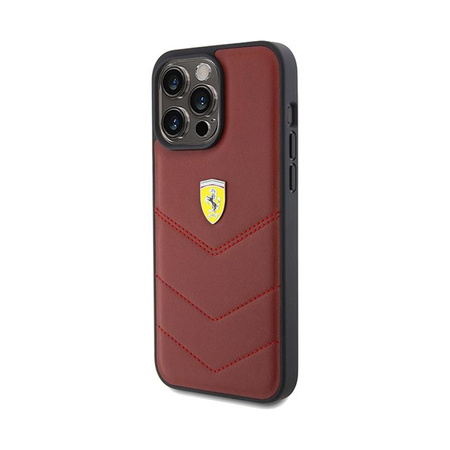 Ferrari Quilted Metal Logo - pouzdro pro iPhone 15 Pro Max (červené)