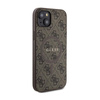 Guess 4G Collection Cuir Logo Métal MagSafe - Étui pour iPhone 15 Plus / 14 Plus (marron)