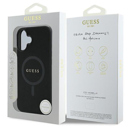 Guess Saffiano Classic Logo MagSafe - Étui pour iPhone 16 Plus (noir)