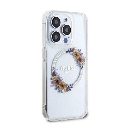 Guess IML Flowers Wreath MagSafe - iPhone 15 Pro Max Case (Transparent)