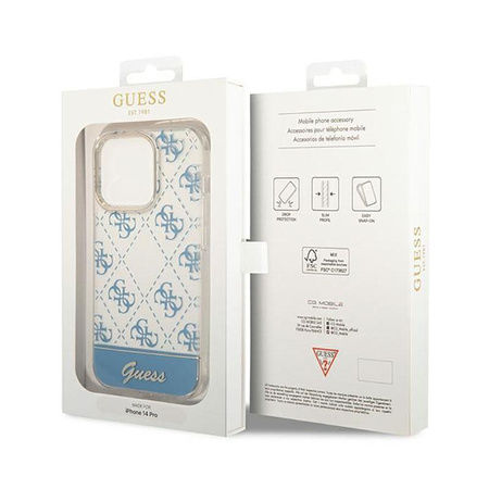 Guess 4G Stripe Script Logo Electroplated Pattern - Coque pour iPhone 14 Pro (bleu)