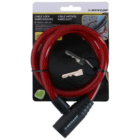 Dunlop - Kulcsos spirál kerékpárzár 65 cm (piros)