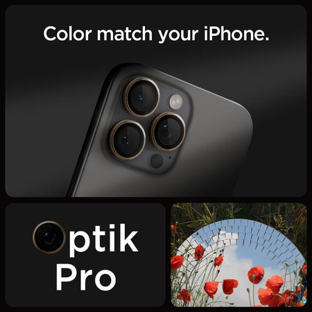 Spigen Optik Pro GLAS.TR EZ Fit Camera Protector 2-Pack - Ochranné sklo na objektiv pro iPhone 16 Pro / 16 Pro Max (2 ks) (Desert Titanium)
