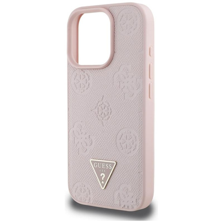 Guess Grainé Hot Stamp Peony Triangle Logo MagSafe - Coque pour iPhone 16 Pro (rose)