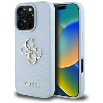 Guess Genarbtes Großes 4G Logo Kleines Klassisches Logo - Tasche für iPhone 16 Pro (blau)