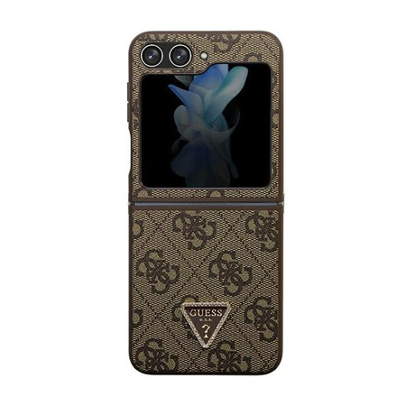 Guess Leder 4G Triangle Strass - Samsung Z Flip 5 Tasche (braun)