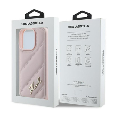 Karl Lagerfeld Quilted Signature - pouzdro pro iPhone 16 Pro Max (růžové)