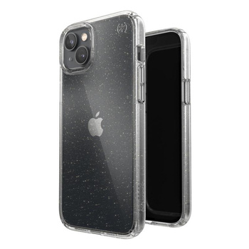 Speck Presidio Perfect-Clear s třpytkami - pouzdro pro iPhone 14 Plus s povrchovou úpravou MICROBAN (čiré / zlaté třpytky)