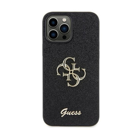 Pouzdro Guess Glitter Script Big 4G - iPhone 13 Pro Max (černé)
