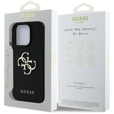 Guess Grained Big 4G Logo Small Classic Logo - Coque pour iPhone 16 Pro (noir)