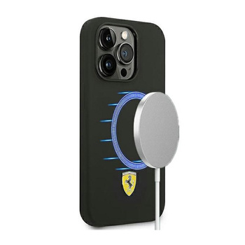 Coque Ferrari Liquid Silicone Case Metal Logo MagSafe - Coque iPhone 14 Pro Max (Noir)