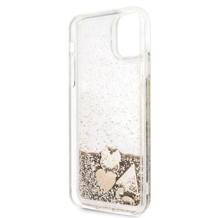 Guess Liquid Glitter Hearts - iPhone 11 Pro Max Tasche (Gold)