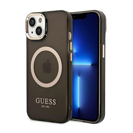 Guess Gold Outline Transluzent MagSafe - iPhone 14 Tasche (schwarz)