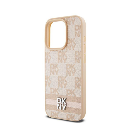 DKNY Leather Checkered Mono Pattern & Printed Stripes - iPhone 15 Pro Max Case (pink)