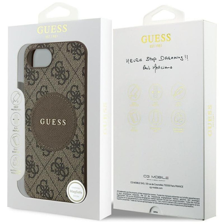 Guess 4G Circle Classic Logo MagSafe - pouzdro pro iPhone 16e (hnědé)