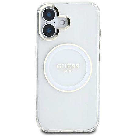 Guess IML Metal Coloured Circle Classic Logo MagSafe - pouzdro pro iPhone 16 (bílé)