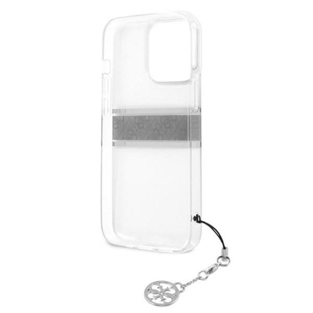 Guess 4G Stripe Grey Charm - Coque iPhone 13 Pro (Transparente)