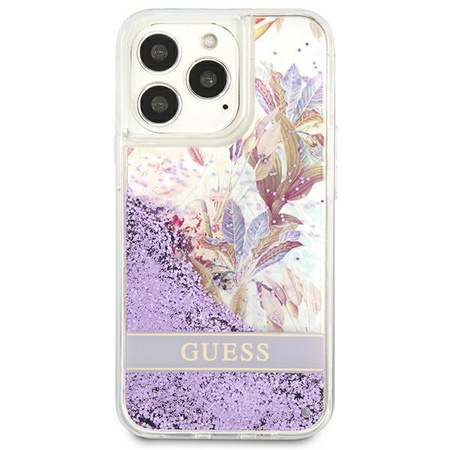 Guess Liquid Glitter Flower - iPhone 13 Pro Tasche (lila)