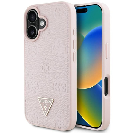 Guess szemcsés Hot Stamp Peony Triangle Logo MagSafe - iPhone 16 tok (rózsaszín)