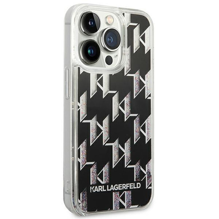 Karl Lagerfeld Monogram Liquid Glitter - pouzdro pro iPhone 14 Pro Max (černé)