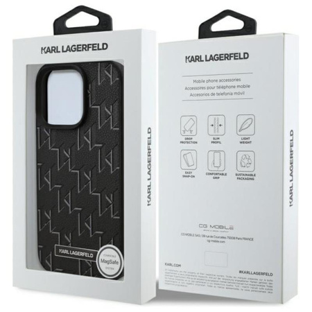 Karl Lagerfeld Leder Monogramm Metall Logo MagSafe - iPhone 16 Pro Tasche (schwarz)