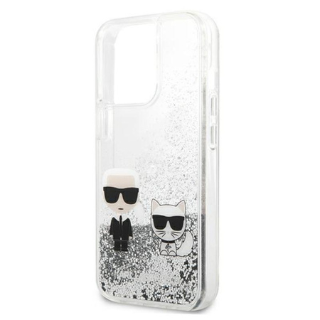 Karl Lagerfeld Liquid Glitter Karl & Choupette - pouzdro pro iPhone 13 Pro Max (stříbrné)