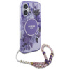 Guess IML Flowers With Pearl Strap MagSafe - Case for iPhone 16 Plus (Purple)