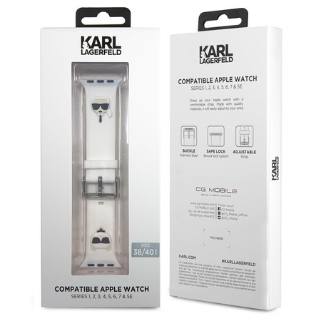 Karl Lagerfeld Silikonový řemínek Karl & Choupette Heads pro Apple Watch 38/40/41 mm (bílý)