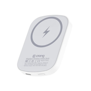 Crong MagSpot Powerbank – Ultraschlanke kabellose Powerbank mit MagSafe, 5000 mAh, USB-C 20 W PD (Weiß)