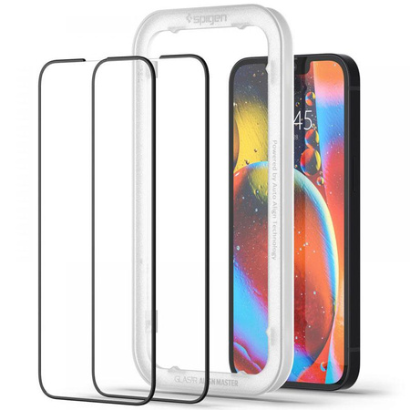 Spigen Alm Glass FC 2-Pack - Szkło hartowane do iPhone 14 / iPhone 13 / iPhone 13 Pro 2 szt (Czarna ramka)