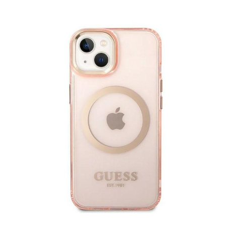 Guess Gold Outline Translucent MagSafe - iPhone 14 Plus Case (pink)